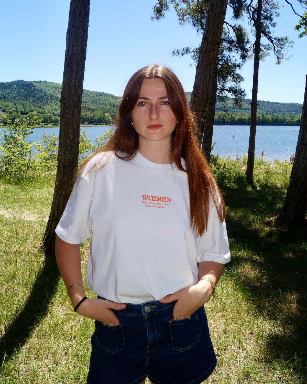 t-shirt blanc woemen logo peche